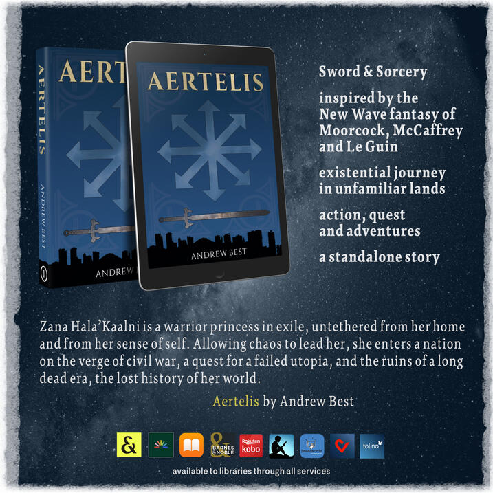 Aertelis marketing cover of Aertelis with a chaos star and a sword containing the cosmos